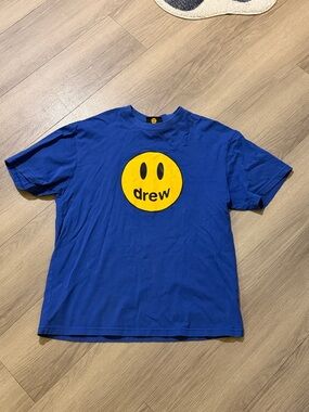 drew house Royal Blue Tee with Yellow Smiley Graphic